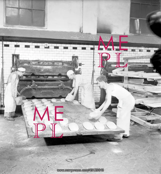 : Czechoslovakia, Prague 1947. Bakers placing dought : Czechoslovakia, Prague 1947. Bakers placing dought