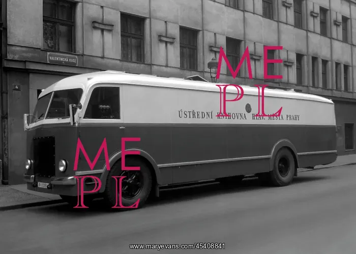 : Czechoslovakia, Prague 1948. Bus was turned into : Czechoslovakia, Prague 1948. Bus was turned into