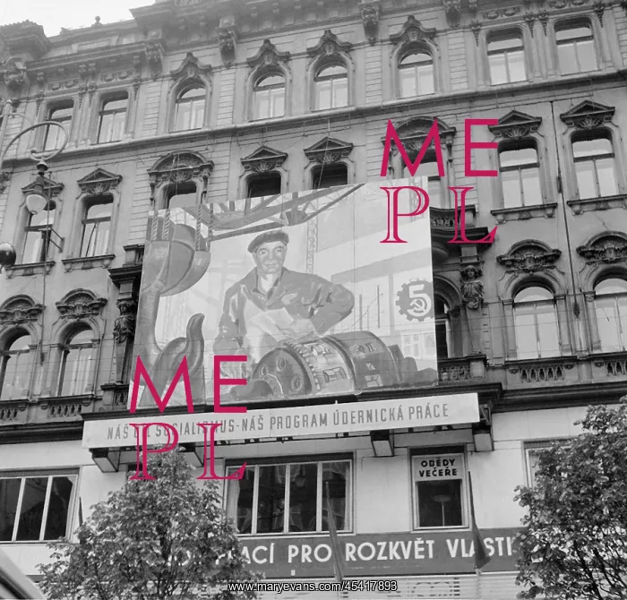 : Czechoslovakia - Prague 1949. Propaganda banners : Czechoslovakia - Prague 1949. Propaganda banners