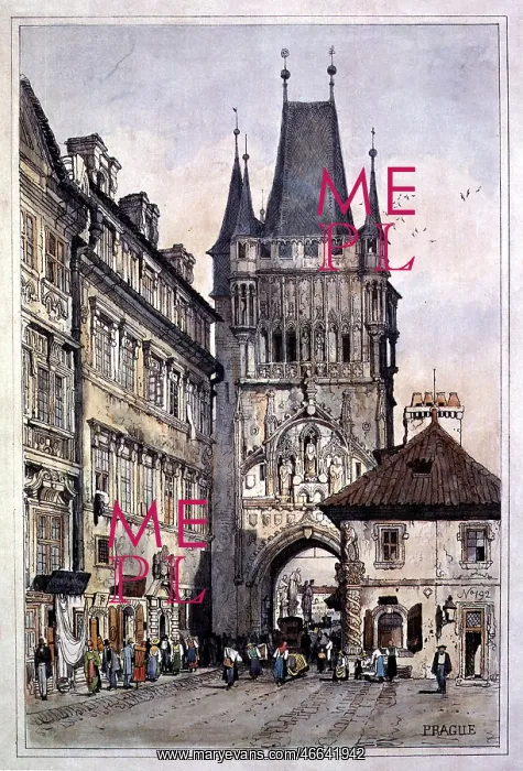 : Czechoslovakia, Prague, bridge tower, coloured : Czechoslovakia, Prague, bridge tower, coloured