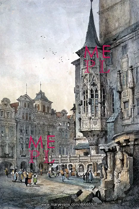 : Czechoslovakia, Prague, city hall, coloured lithograph : Czechoslovakia, Prague, city hall, coloured lithograph