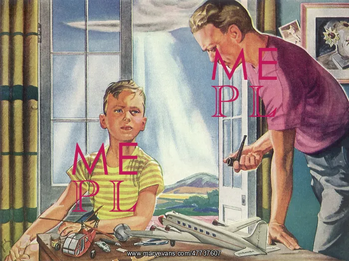 : Dad admires Son building Model Airplanes : Dad admires Son building Model Airplanes