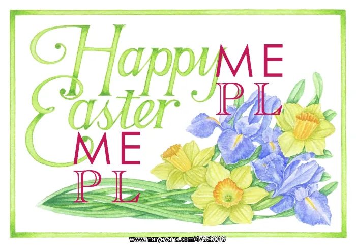: Daffodils and irises with Happy Easter : Daffodils and irises with Happy Easter