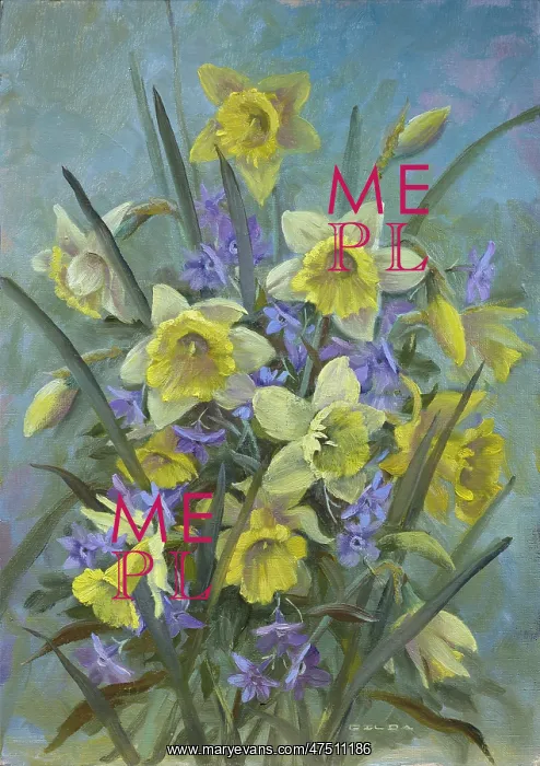 : Daffodils with Periwinkles : Daffodils with Periwinkles