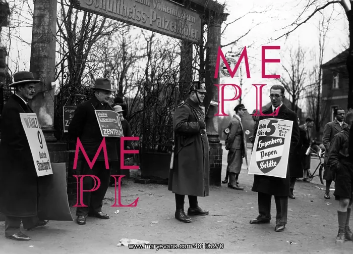 : In front of Dahlem polling station, 1933 : In front of Dahlem polling station, 1933