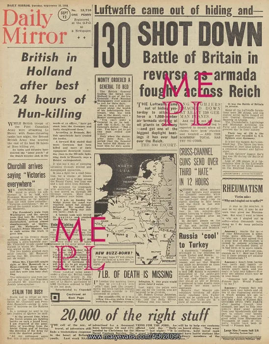 : Dailly Mirror front page British advance into Holland : Dailly Mirror front page British advance into Holland