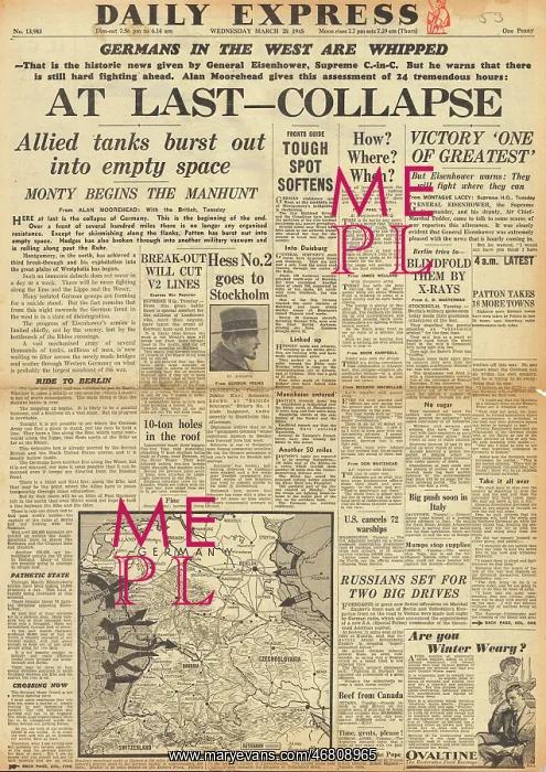 : Daily Express - German defences collapse in the West : Daily Express - German defences collapse in the West