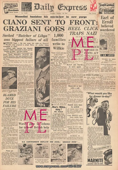 : Daily Express Mussolini sacks Count Ciano and General Grazia : Daily Express Mussolini sacks Count Ciano and General Grazia