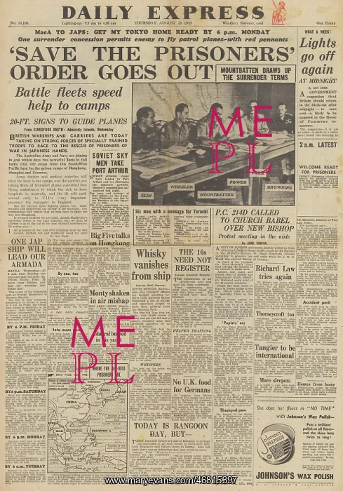 : Daily Express front page Allied plans to save POWs : Daily Express front page Allied plans to save POWs