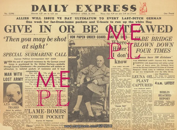 : Daily Express front page Allied ultimatum to surrender : Daily Express front page Allied ultimatum to surrender