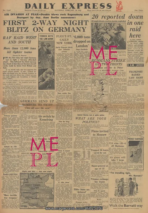 : Daily Express front page Allies bomb Germany : Daily Express front page Allies bomb Germany