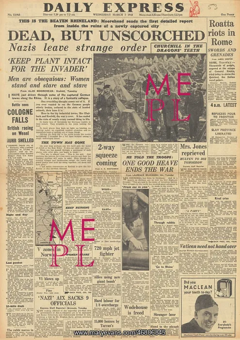: Daily Express front page Allies capture Cologne : Daily Express front page Allies capture Cologne