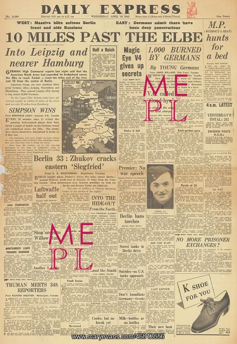 : Daily Express front page Americans advance beyond the Elbe : Daily Express front page Americans advance beyond the Elbe