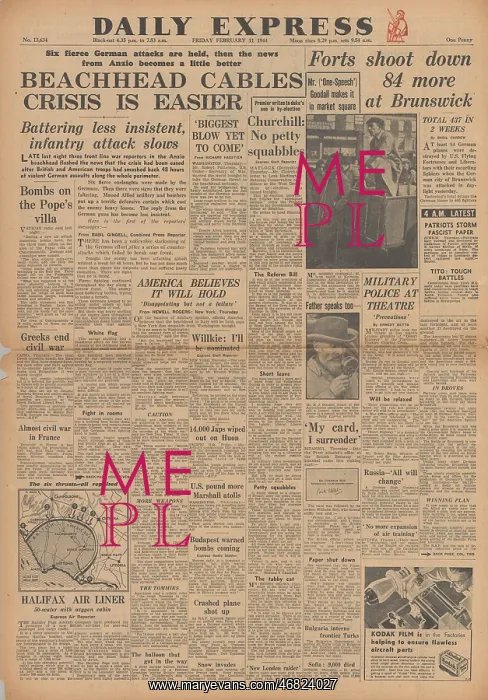: Daily Express front page Battle for Anzio beachhead : Daily Express front page Battle for Anzio beachhead