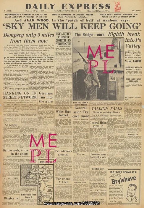 : Daily Express front page Battle of Arnhem : Daily Express front page Battle of Arnhem