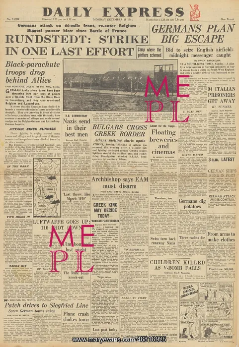 : Daily Express front page Battle of the Bulge : Daily Express front page Battle of the Bulge