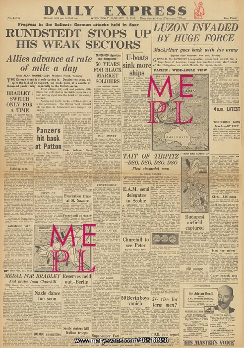 : Daily Express front page Battle of the Bulge : Daily Express front page Battle of the Bulge