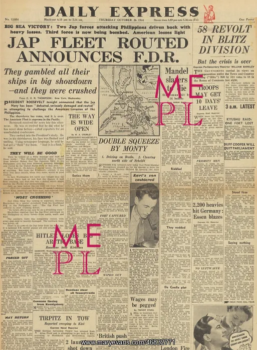 : Daily Express front page Battle of Leyte Gulf : Daily Express front page Battle of Leyte Gulf