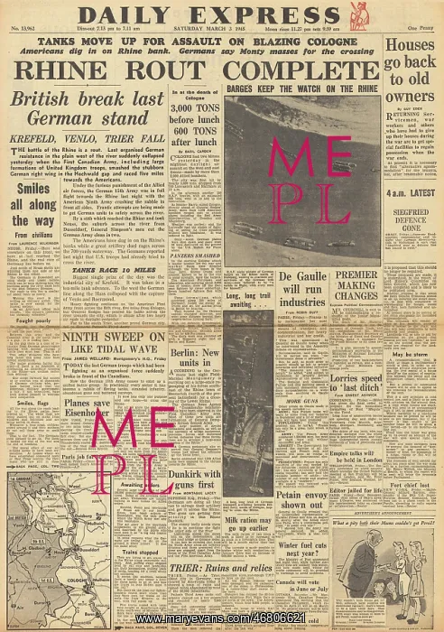 : Daily Express front page Battle for the Rhineland : Daily Express front page Battle for the Rhineland