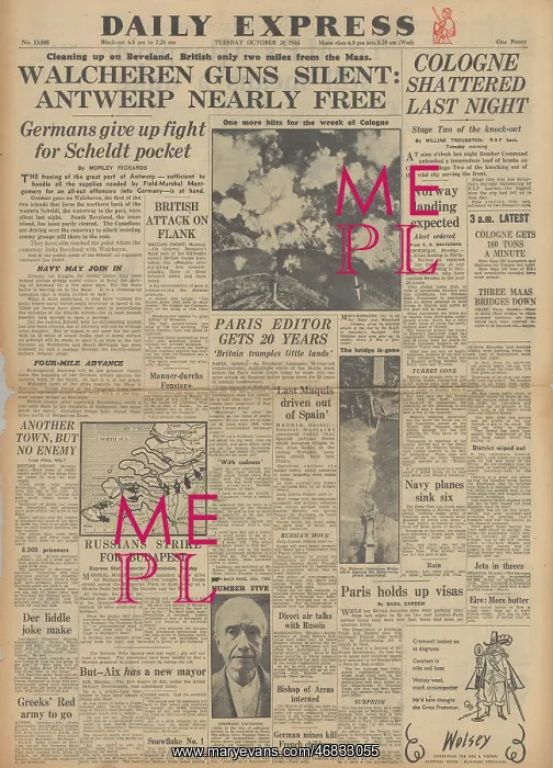 : Daily Express front page Battle of the Scheldt : Daily Express front page Battle of the Scheldt
