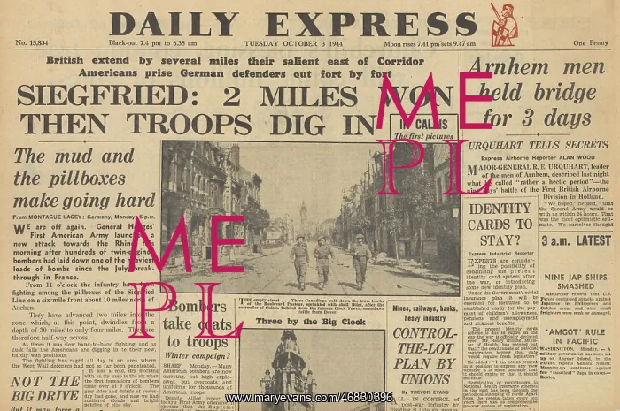 : Daily Express front page Battle on Siegfried Line : Daily Express front page Battle on Siegfried Line