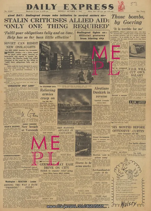 : Daily Express front page Battle of Stalingrad : Daily Express front page Battle of Stalingrad