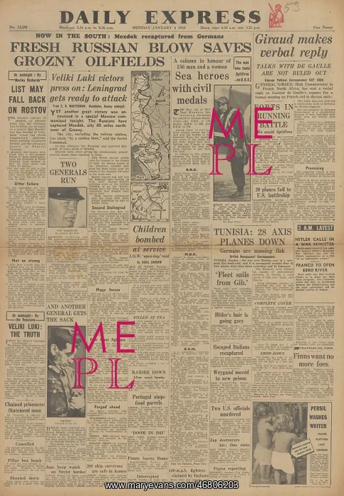  : Daily Express front page Battles on the Eastern Front