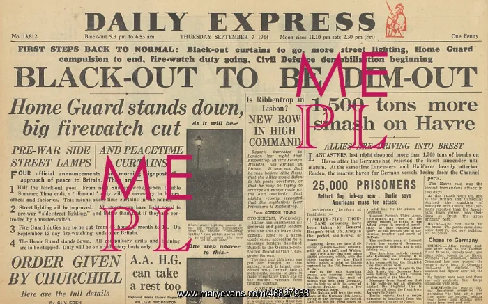 : Daily Express front page Bombing of Le Havre : Daily Express front page Bombing of Le Havre