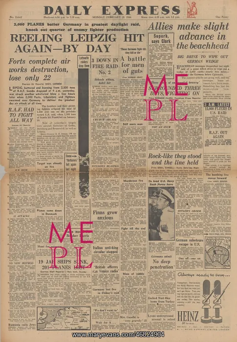 : Daily Express front page Bombing of Leipzig : Daily Express front page Bombing of Leipzig