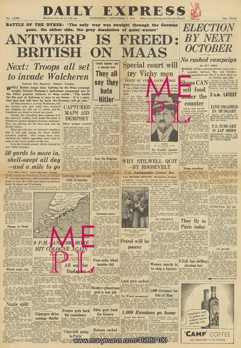 : Daily Express front page British Army on the River Maas : Daily Express front page British Army on the River Maas