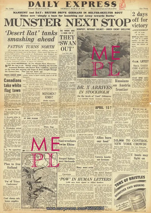  : Daily Express front page British forces drive on Munster