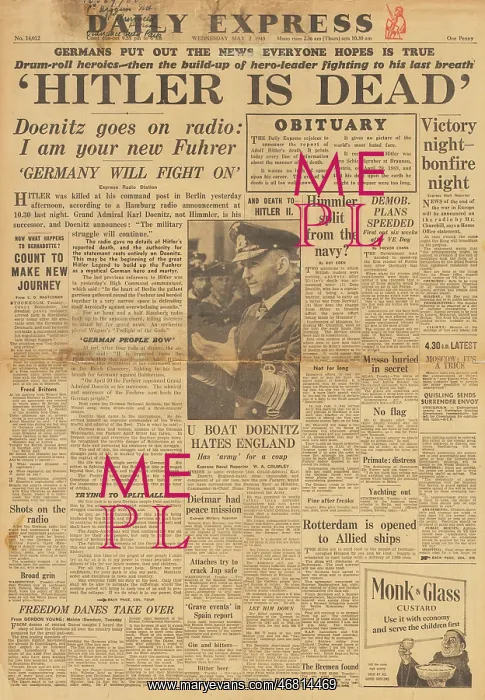 : Daily Express front page death of Adolf Hitler : Daily Express front page death of Adolf Hitler
