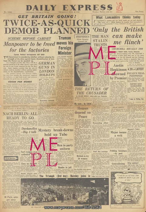 : Daily Express front page Demobilisation speeded up : Daily Express front page Demobilisation speeded up