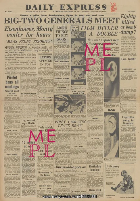 : Daily Express front page Eisenhower & Montgomery meet : Daily Express front page Eisenhower & Montgomery meet