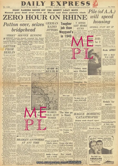 : Daily Express front page US forces on the Rhine : Daily Express front page US forces on the Rhine