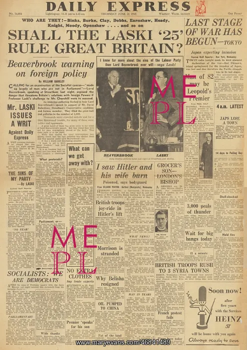 : Daily Express front page General Election and Harold Laski : Daily Express front page General Election and Harold Laski