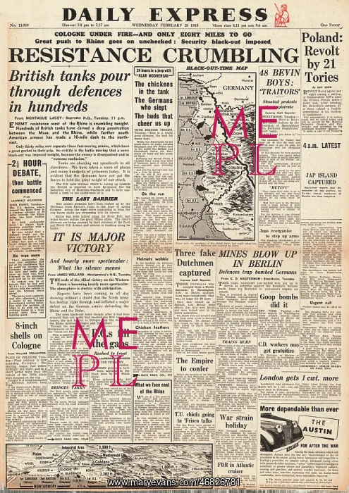 : Daily Express front page German resistance crumbling : Daily Express front page German resistance crumbling
