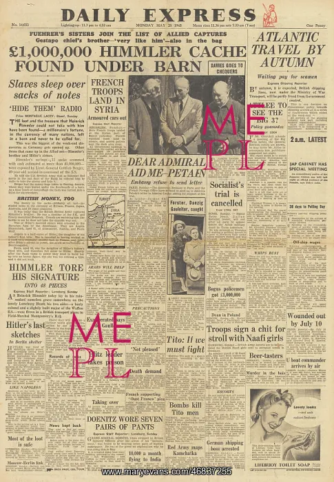 : Daily Express front page Himmler money cache found : Daily Express front page Himmler money cache found