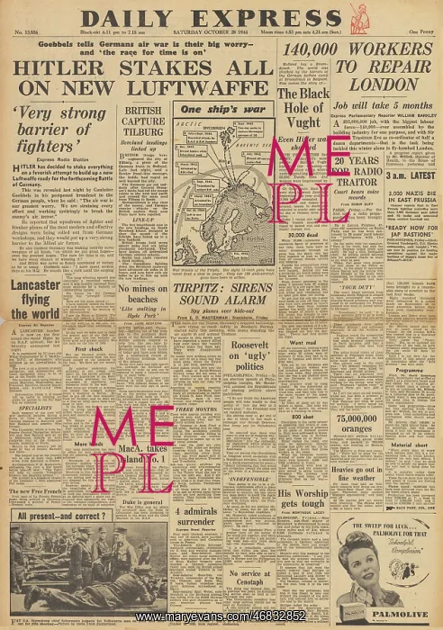 : Daily Express front page Hunt for the Tirpitz : Daily Express front page Hunt for the Tirpitz