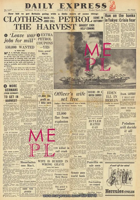 : Daily Express front page Kamikaze attack on HMS Formidable : Daily Express front page Kamikaze attack on HMS Formidable