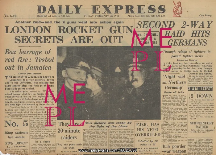 : Daily Express front page London air raid : Daily Express front page London air raid
