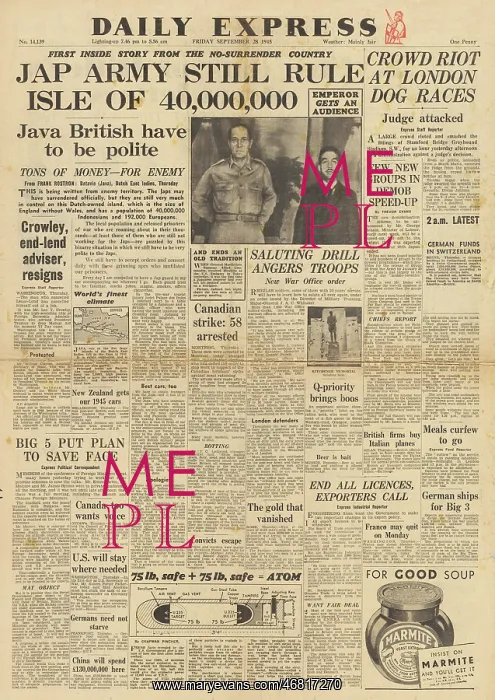 : Daily Express front page MacArthur meets Hirohito : Daily Express front page MacArthur meets Hirohito