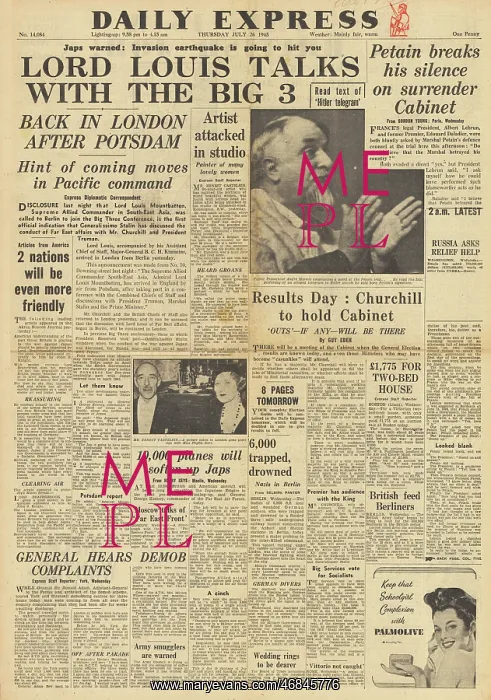: Daily Express front page Mountbatten at Potsdam : Daily Express front page Mountbatten at Potsdam