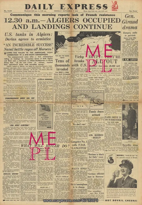 : Daily Express front page Operation Torch : Daily Express front page Operation Torch