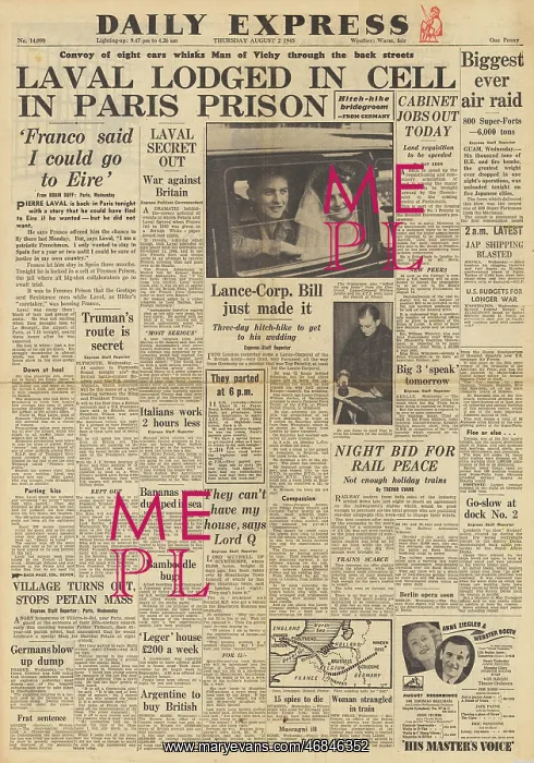 : Daily Express front page Pierre Laval returns to Paris : Daily Express front page Pierre Laval returns to Paris