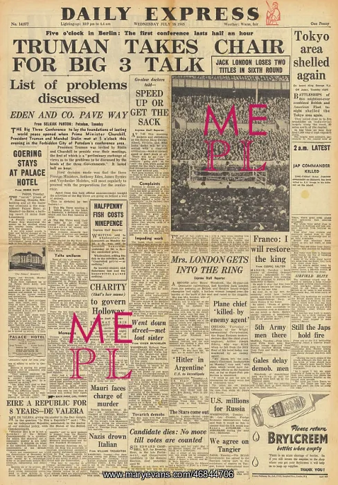 : Daily Express front page Potsdam Conference : Daily Express front page Potsdam Conference