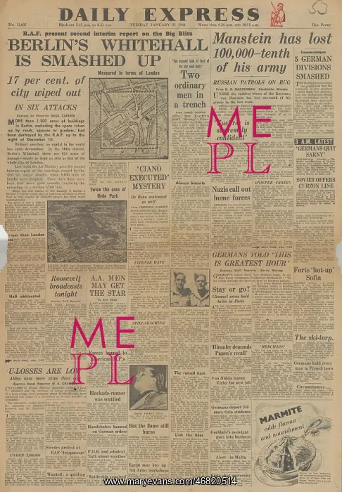 : Daily Express front page Red Army advance on Eastern Front : Daily Express front page Red Army advance on Eastern Front