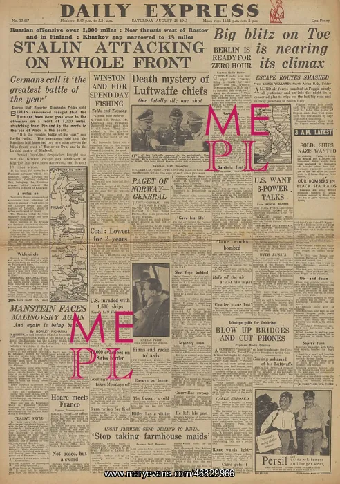: Daily Express front page Red Army advance on Eastern Front : Daily Express front page Red Army advance on Eastern Front