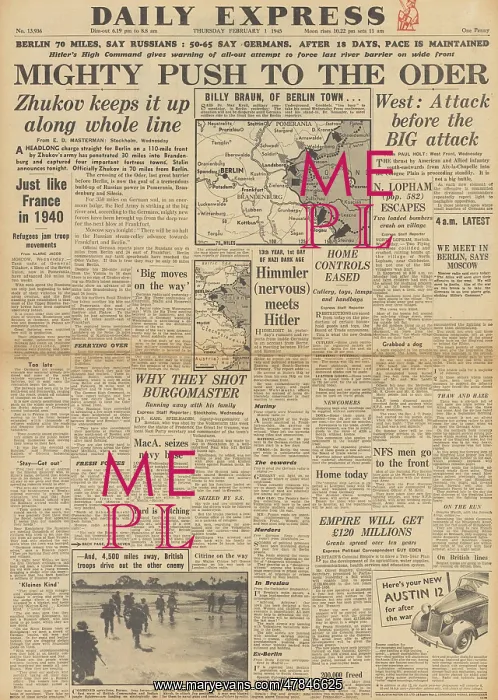 : Daily Express front page Red Army advance on Oder : Daily Express front page Red Army advance on Oder