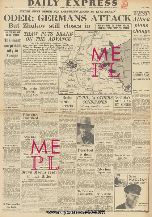 : Daily Express front page Red Army advance on Oder : Daily Express front page Red Army advance on Oder